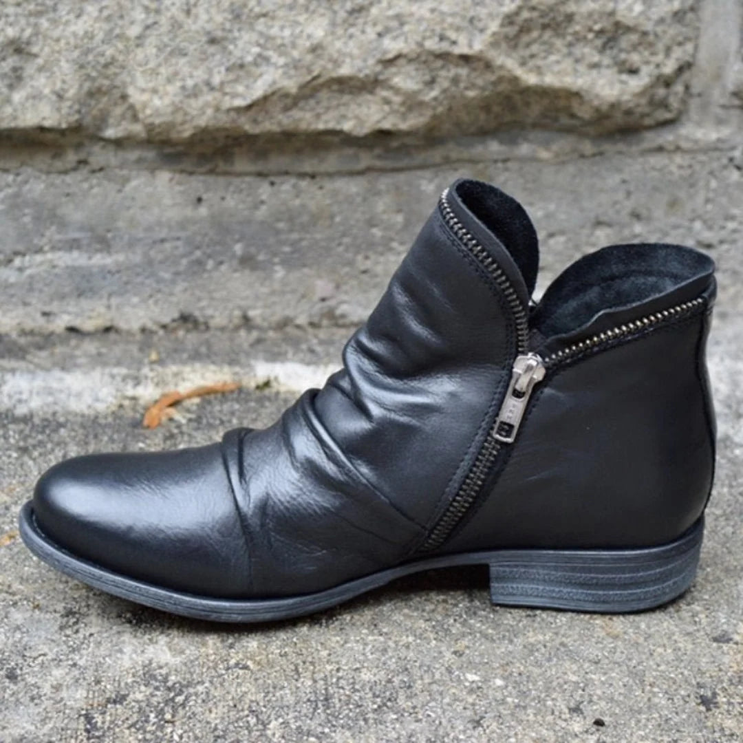 Women's black slouchy ankle boots with side zip