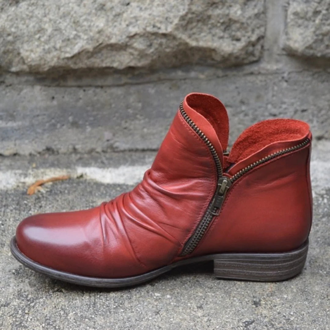 Women's brick red slouchy ankle boots with side zip