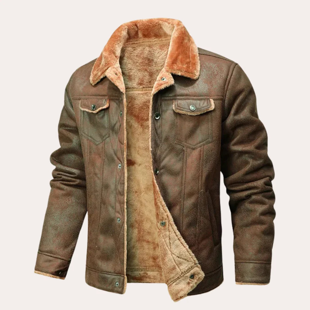Nicholas shearling jacket worn, lifestyle shot