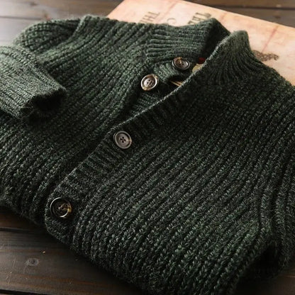 Men's chunky knit stand collar cardigan