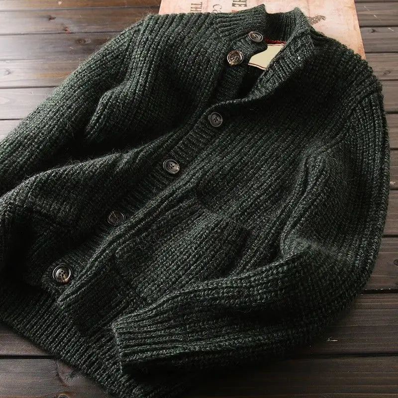 Men's chunky knit stand collar cardigan