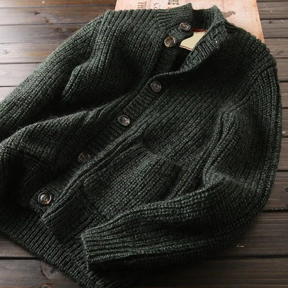 Men's chunky knit stand collar cardigan