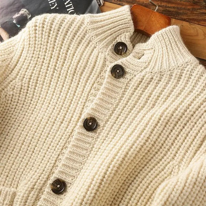 Men's chunky knit stand collar cardigan