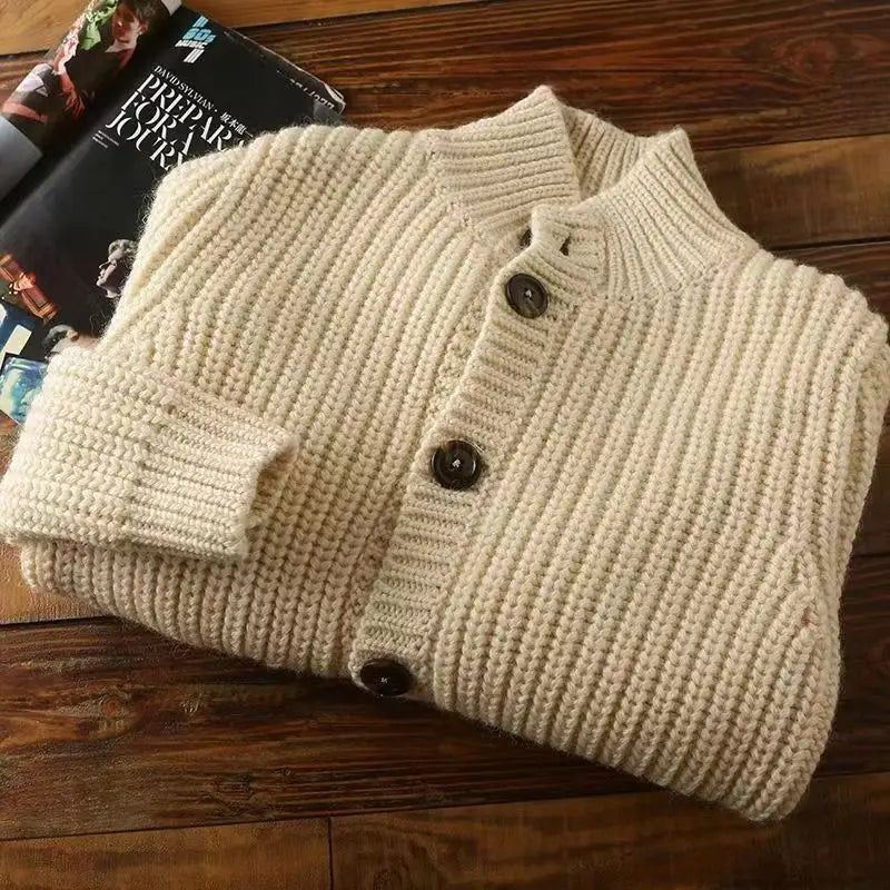 Men's chunky knit stand collar cardigan