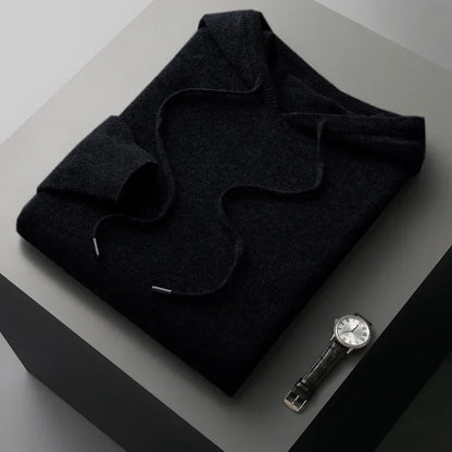 Classic black merino wool hoodie