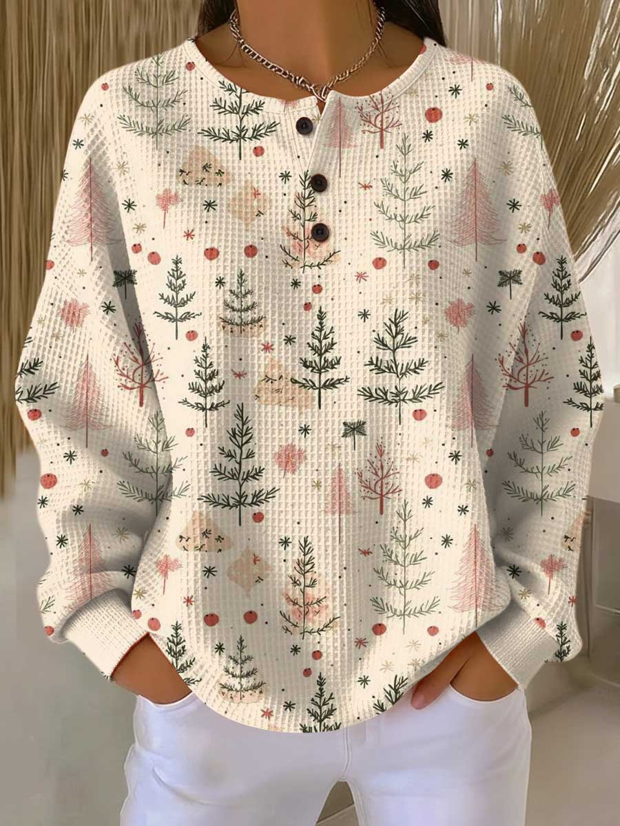 Autumn Relaxed Waffle Knit Fleece-Lined Sweater