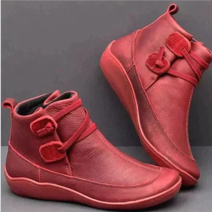 Red All-Weather Lace-Up Ankle Boots