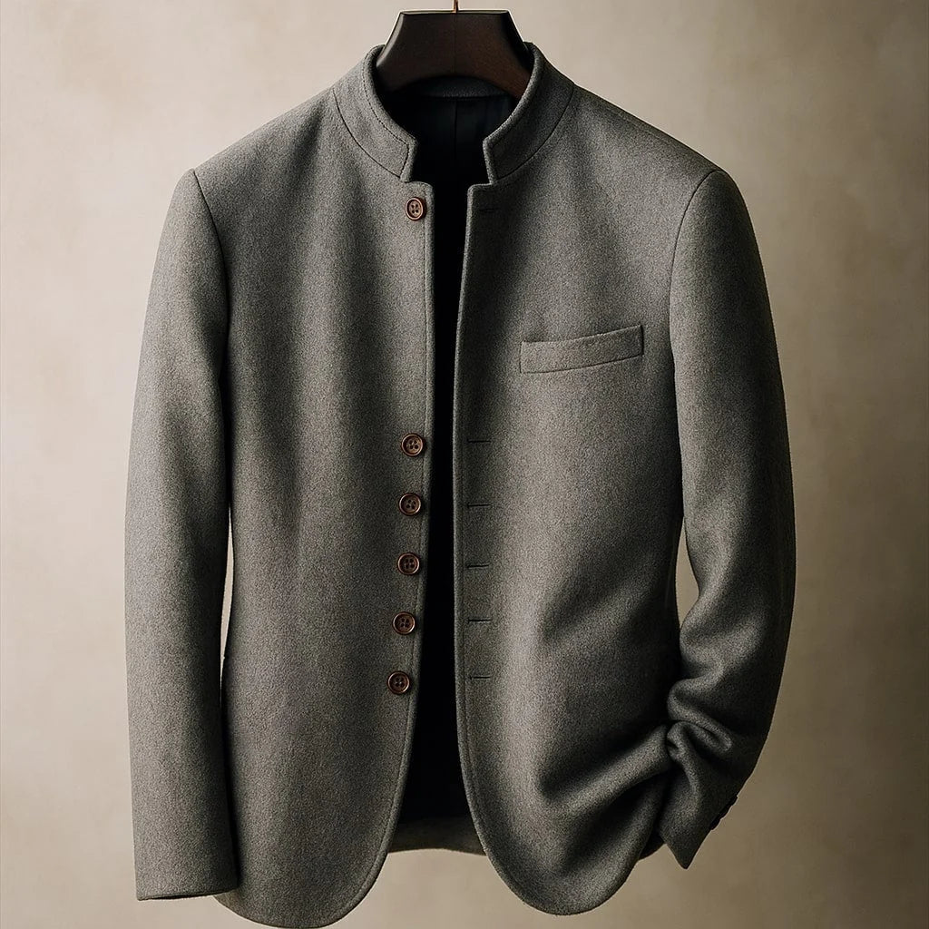 Hunter wool stand-collar jacket, front view