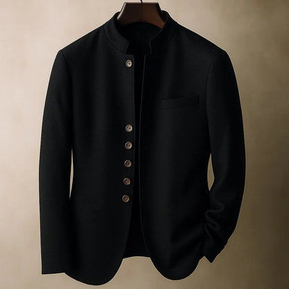Hunter wool jacket, stand collar detail