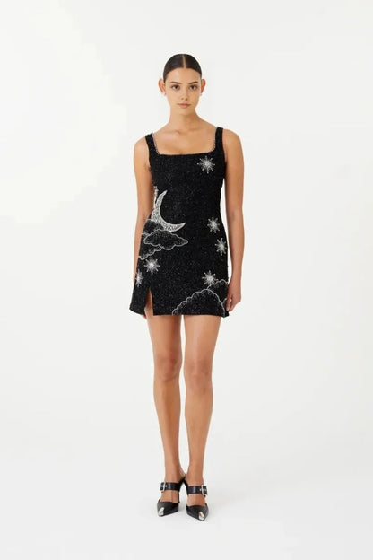 Maya | Mini Dress Hand Embellished Square Neck 0