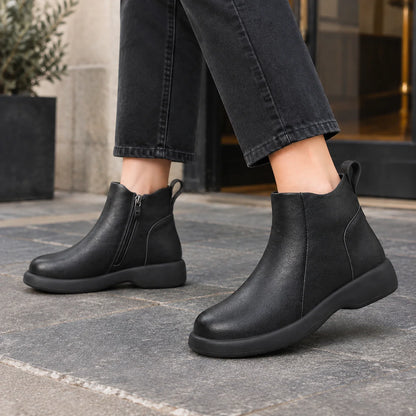 Stella leather ankle boots worn, lifestyle shot