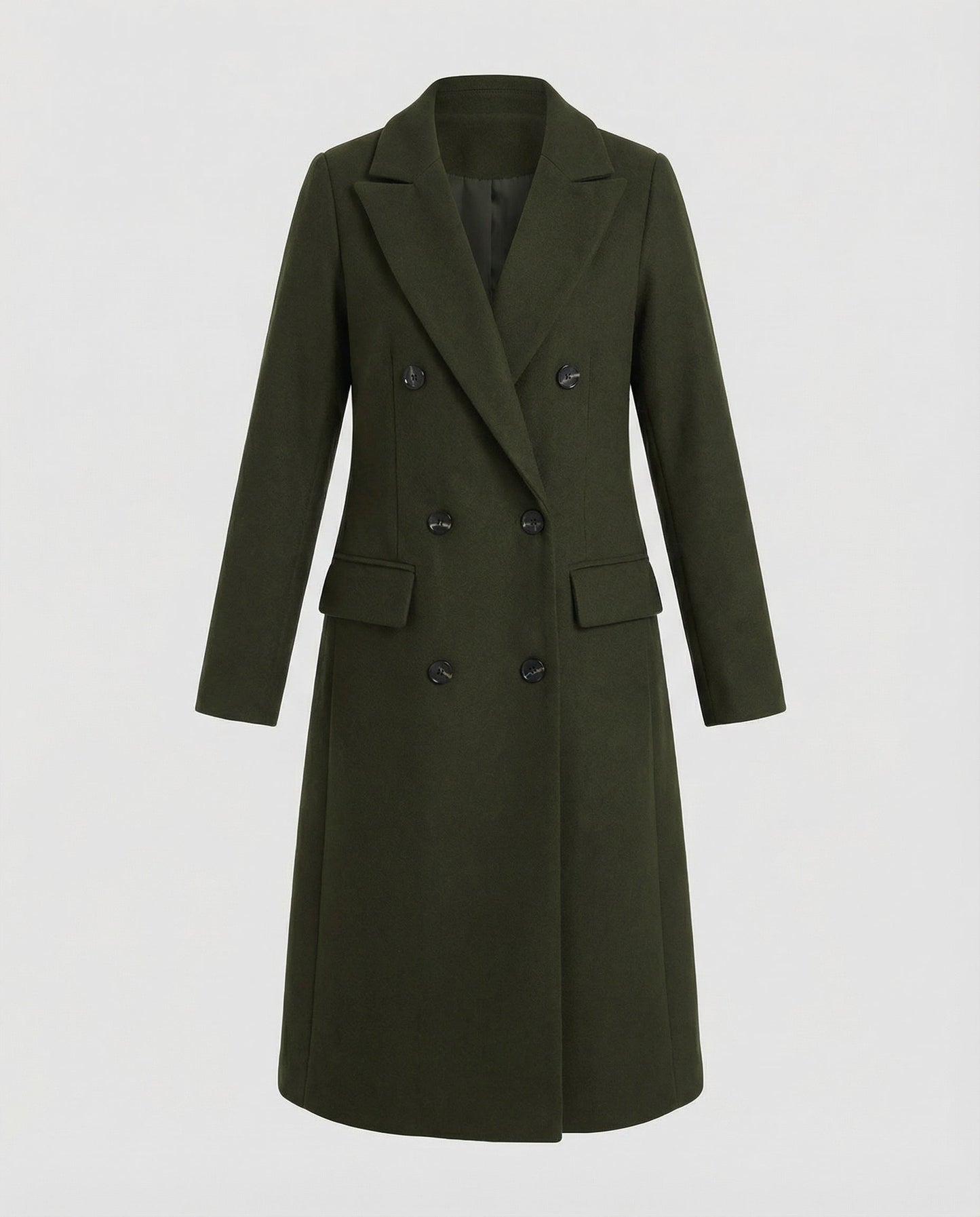 Army Green Notch-Lapel Hooded Trench Coat