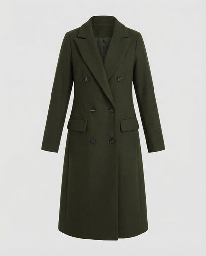 Army Green Notch-Lapel Hooded Trench Coat