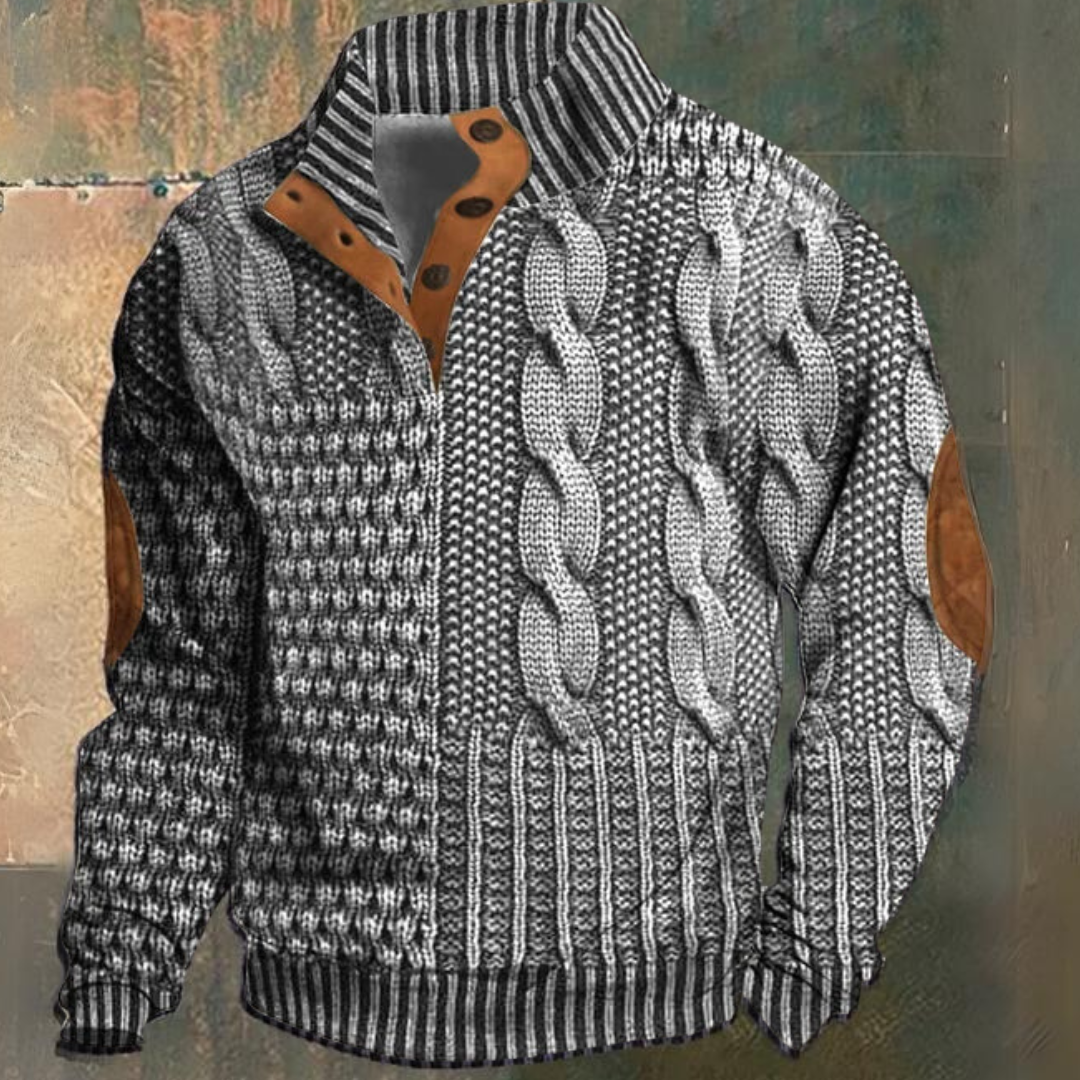 Men's cable knit quarter-zip sweater in gray