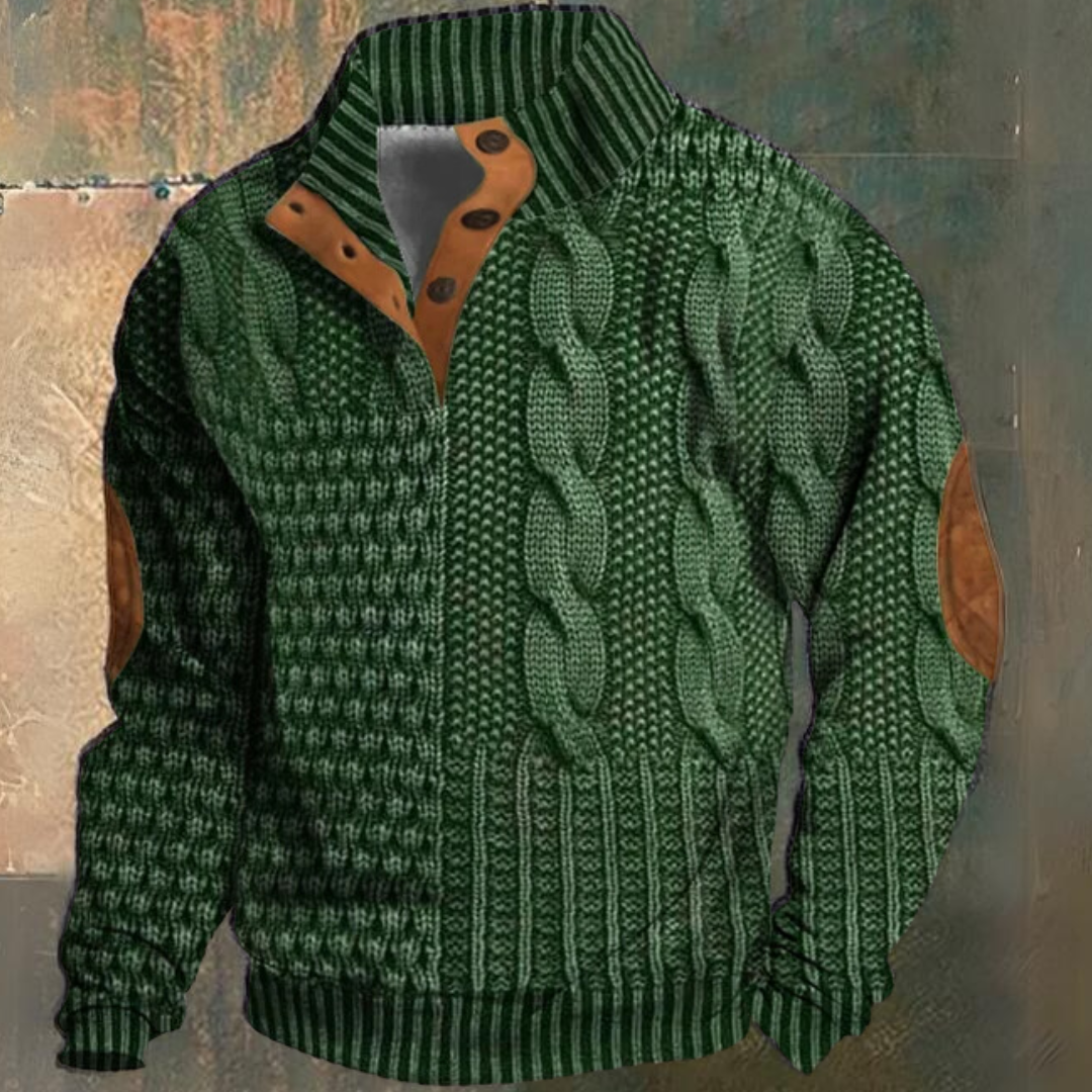 Men's cable knit quarter-zip sweater in green