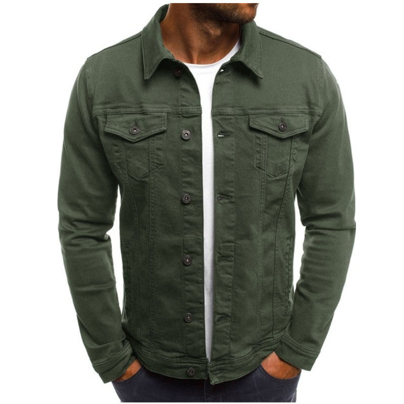 Men's classic button-up trucker jacket in green