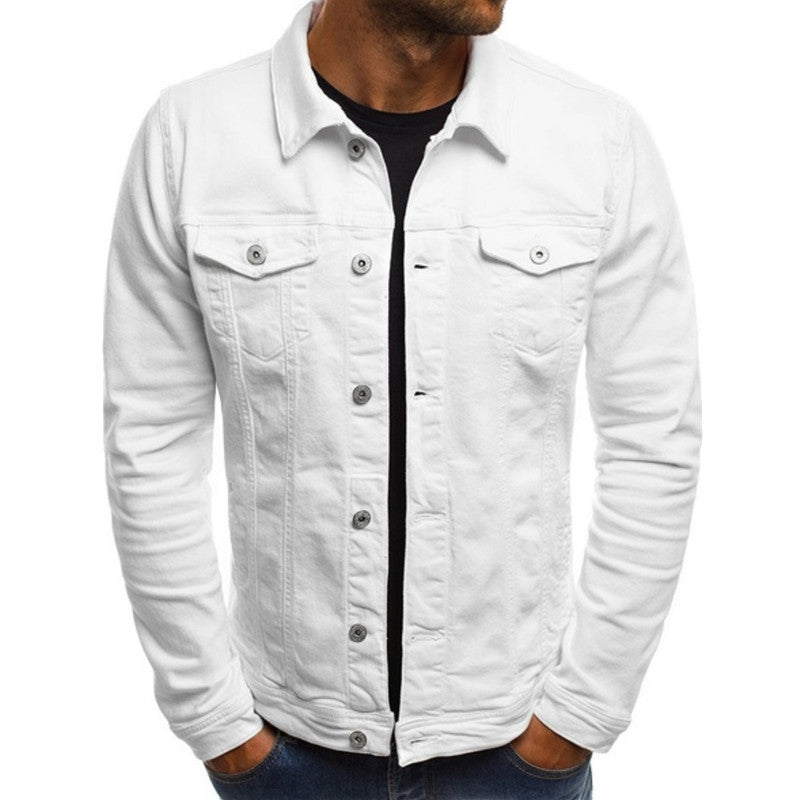 Men's classic button-up trucker jacket in white