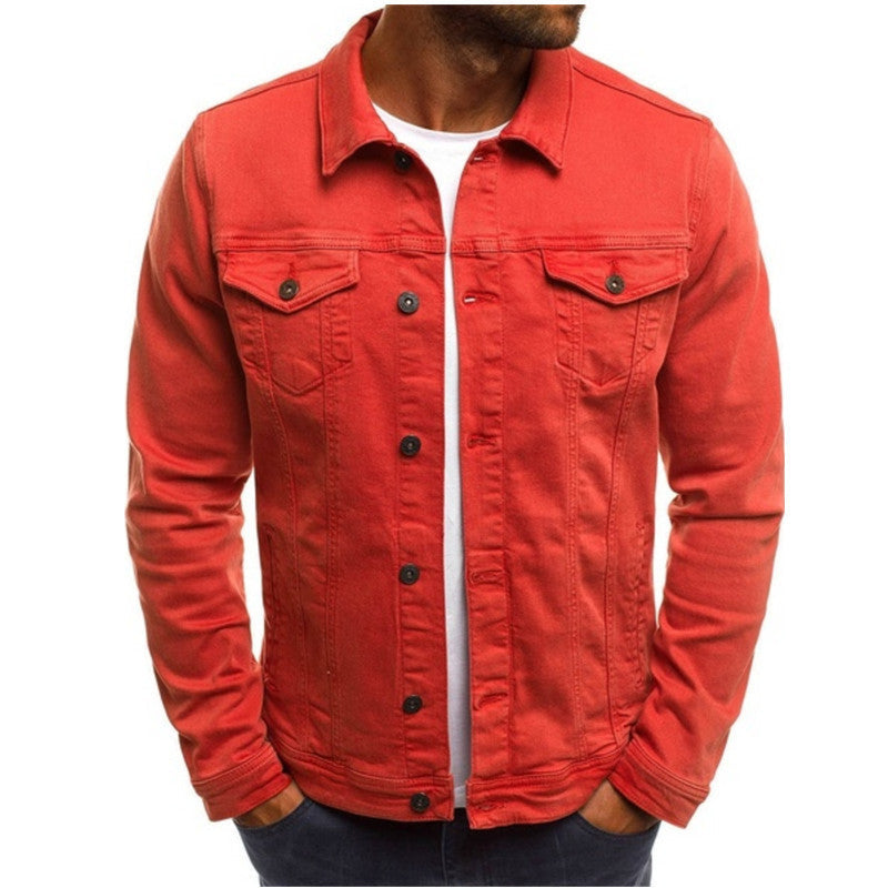 Men's classic button-up trucker jacket in red