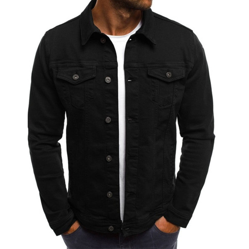 Men's classic button-up trucker jacket in black
