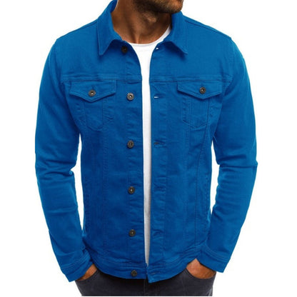 Men's classic button-up trucker jacket in blue