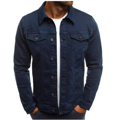 Men's classic button-up trucker jacket in navy blue