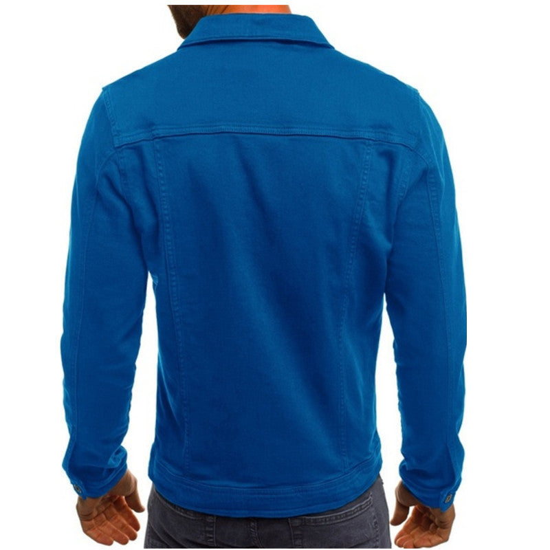 Men's classic button-up trucker jacket in navy blue