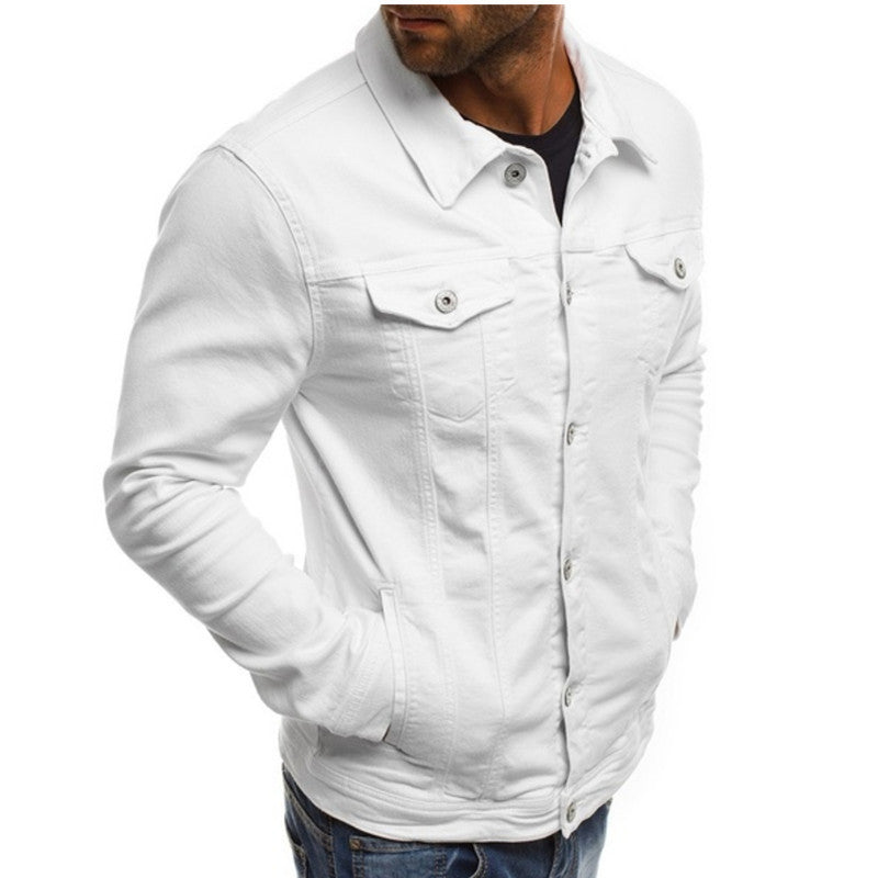 Men's classic button-up trucker jacket in navy blue