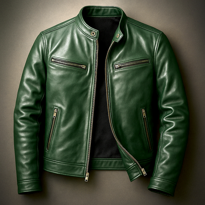Men's faux leather zip-up jacket in green