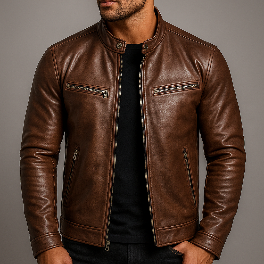 Men's faux leather zip-up jacket in green