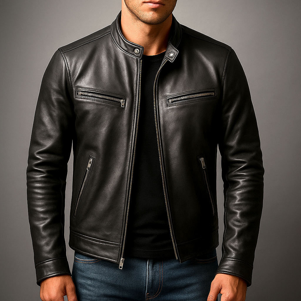 Men's faux leather zip-up jacket in green