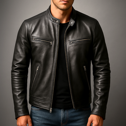 Men's faux leather zip-up jacket in green