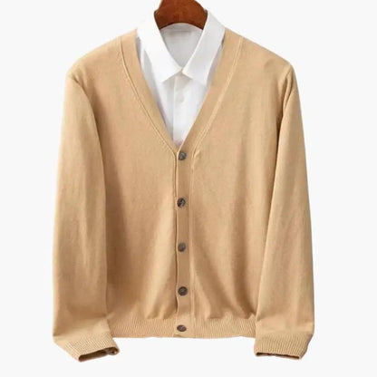 Men's v-neck button cardigan in khaki