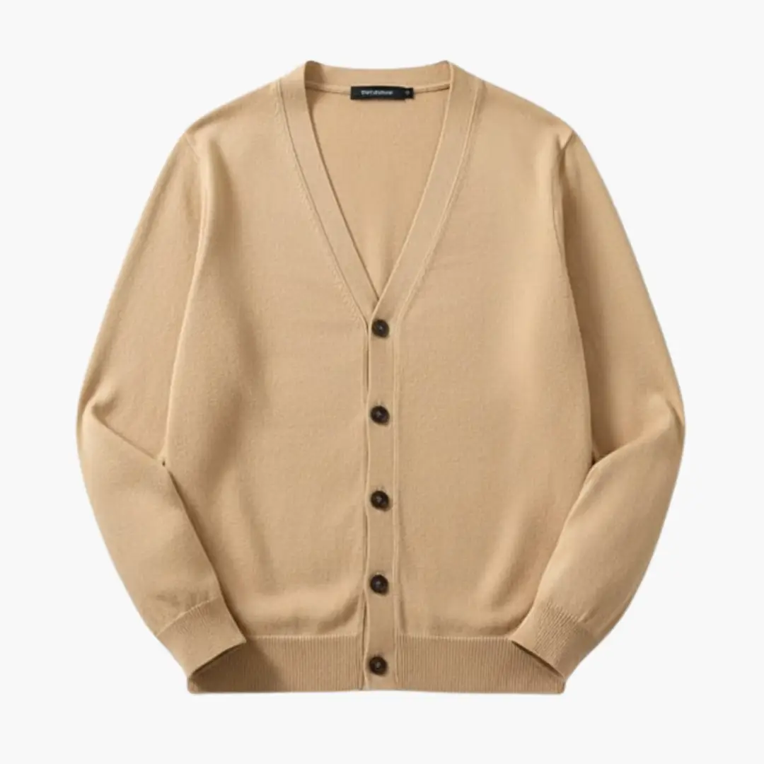 Men's v-neck button cardigan in khaki