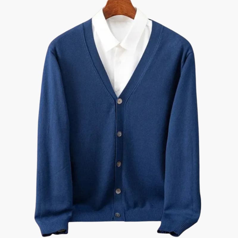 Men's v-neck button cardigan in blue