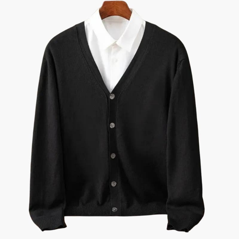 Men's v-neck button cardigan in black