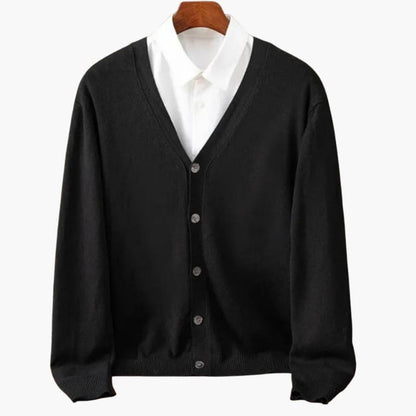 Men's v-neck button cardigan in black