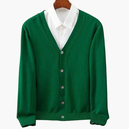Men's v-neck button cardigan in green