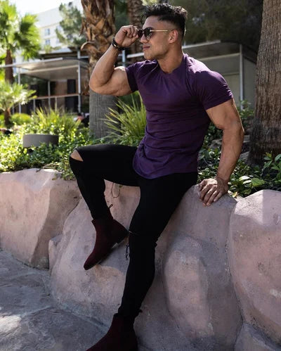 Men’s Deep Cut Essential T-Shirt – Stretch Breathable Comfortable Stylish Athletic Everyday Fit 8
