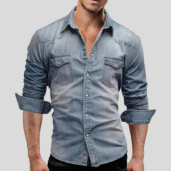 Men’s Denim Shirt – Slim Fit Long Sleeve Stylish Casual Classic Button Up Overshirt 0