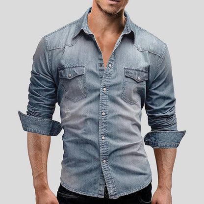 Men’s Denim Shirt – Slim Fit Long Sleeve Stylish Casual Classic Button Up Overshirt 0