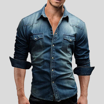 Men’s Denim Shirt – Slim Fit Long Sleeve Stylish Casual Classic Button Up Overshirt 1