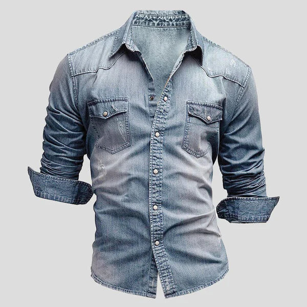 Men’s Denim Shirt – Slim Fit Long Sleeve Stylish Casual Classic Button Up Overshirt 3