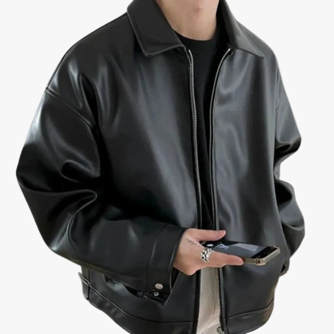 Men's Bomber Jacket with Spread Collar and Snap Cuffs