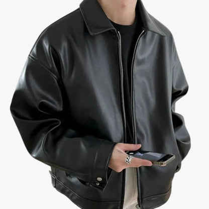 Men's Bomber Jacket with Spread Collar and Snap Cuffs