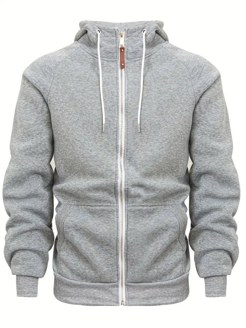 Men's full-zip hooded sweatshirt in light gray