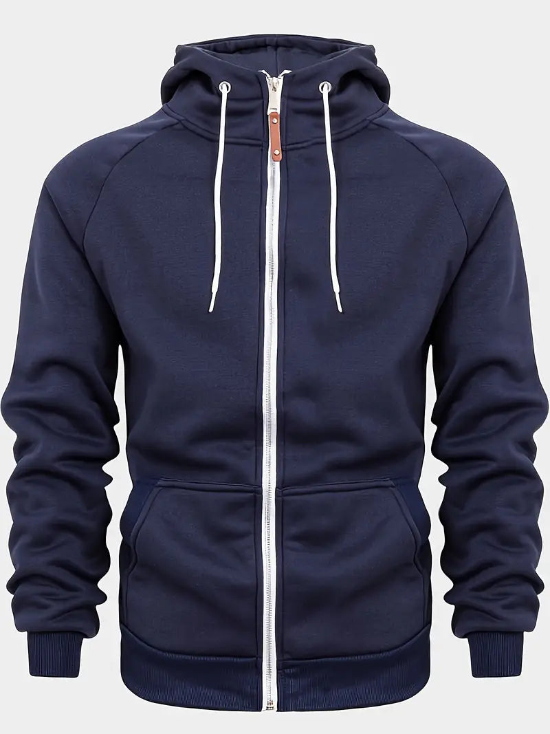 Men's full-zip hooded sweatshirt in navy blue