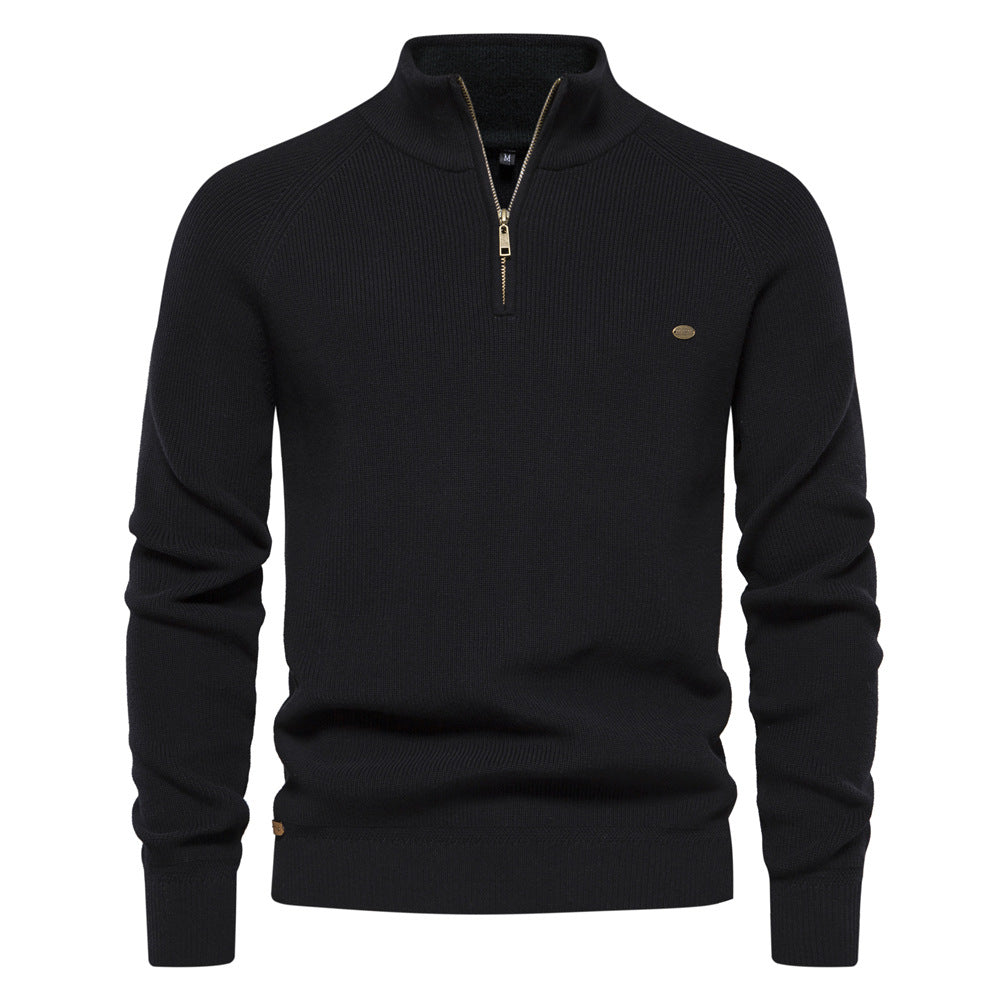 Men's black half-zip pullover sweater