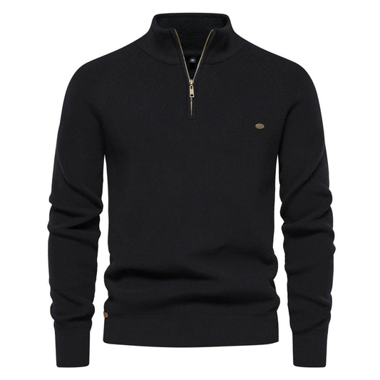 Men's black half-zip pullover sweater