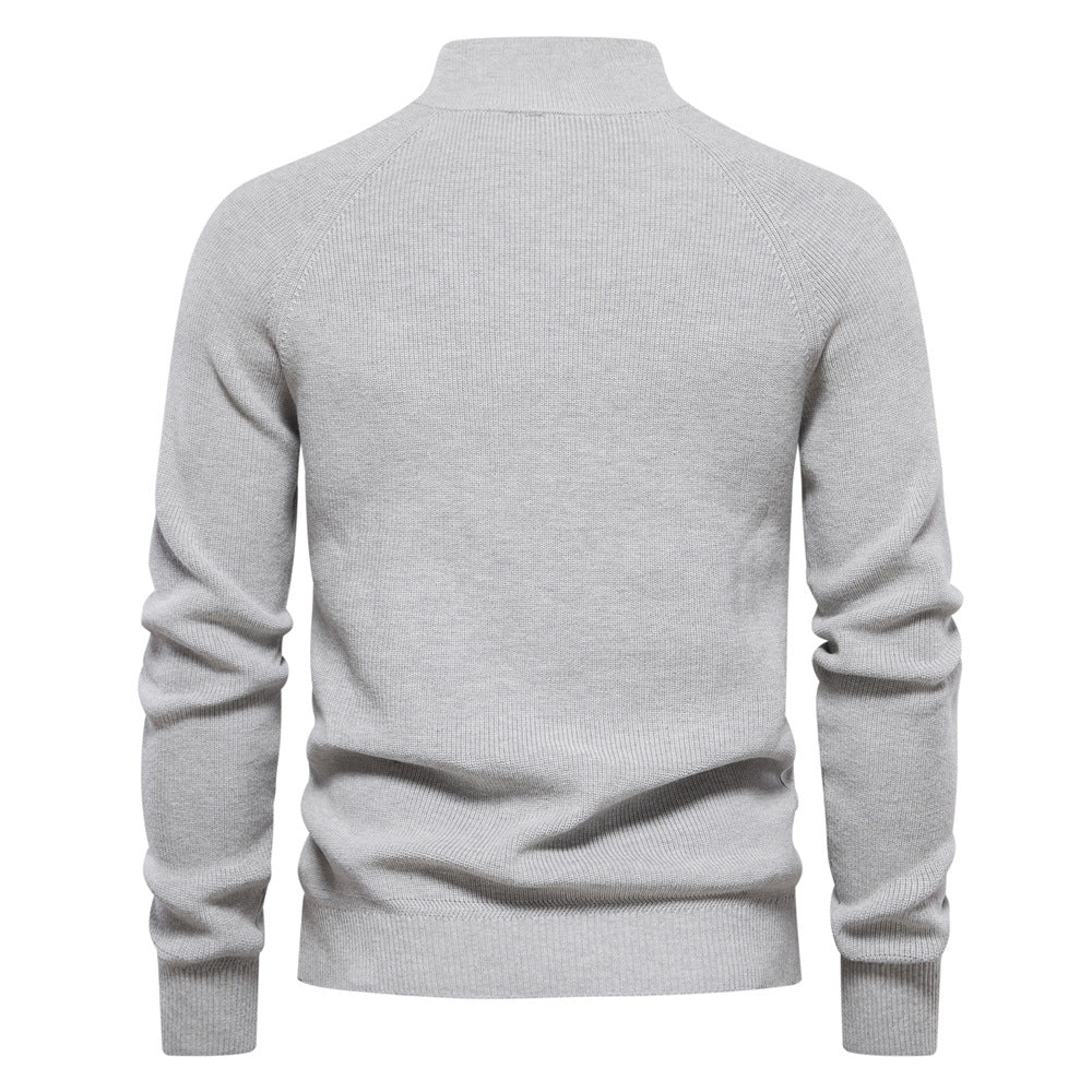 Men's beige half-zip pullover sweater