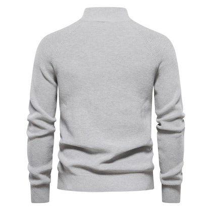 Men's beige half-zip pullover sweater